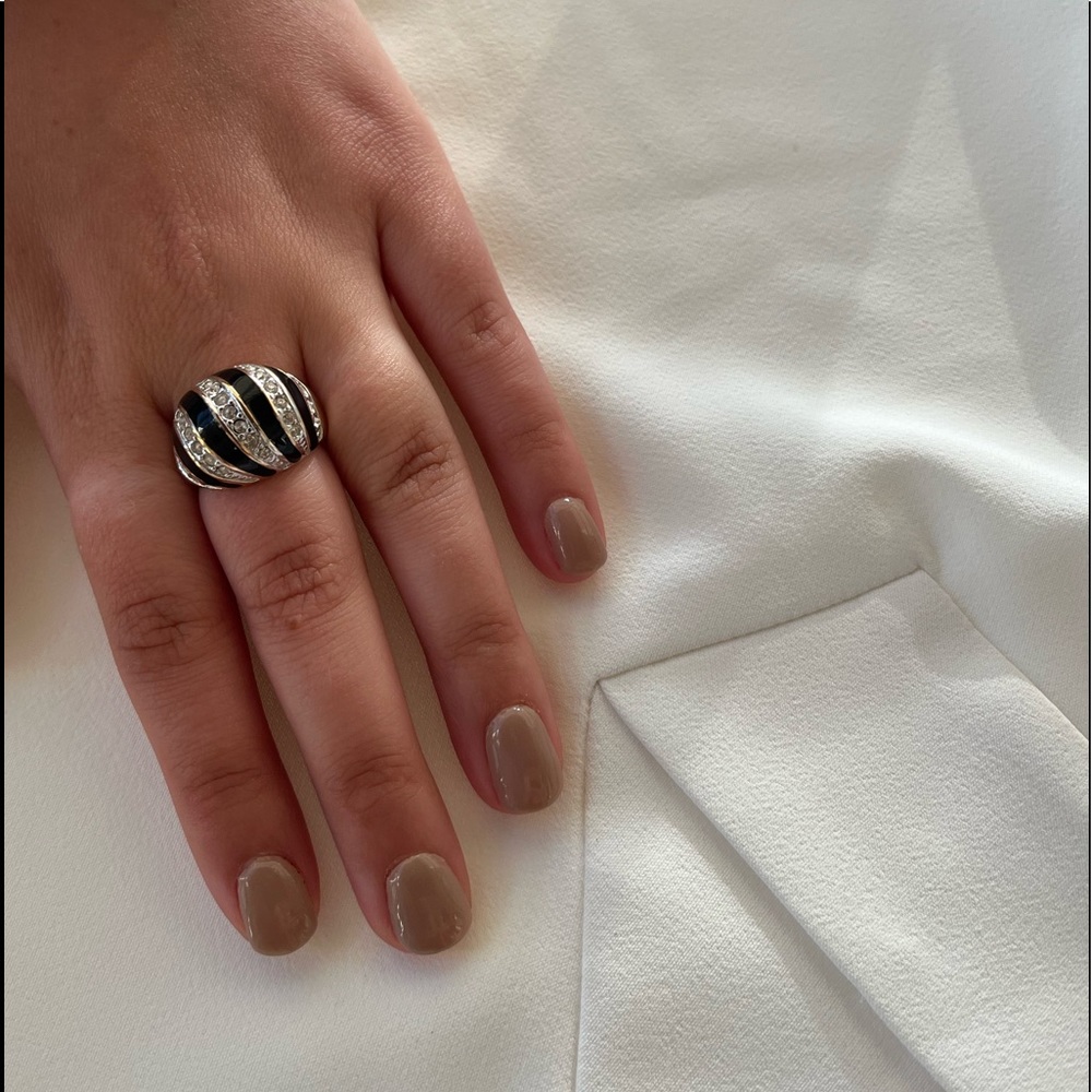 Onyx and CZ Stone Cocktail Ring - Picture 16 of 16